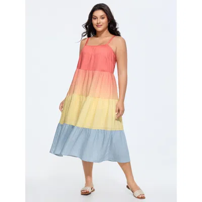 Bloomchic Women's Plus Size Colorblock Tiered Cami Midi Dress Multicolor Color Block Maxi Casual Colorblock 22