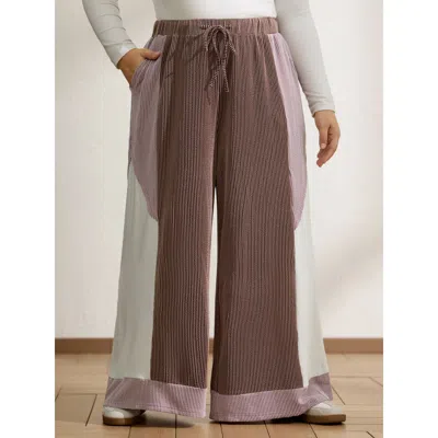 Bloomchic Women's Plus Size Colorblock Waist Drawstring Wide-leg Pants Multicolor Geometric Wide Leg Mid Rise 