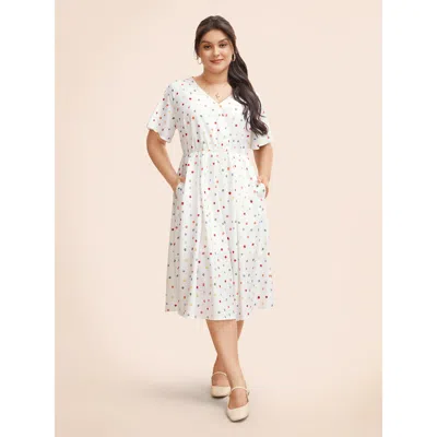 Bloomchic Women's Plus Size Colored Polka Dot Overlap Collar Midi Dress Originalwhite Polka Dots Midi Elegant 