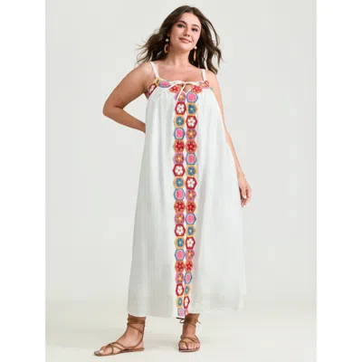 Bloomchic Women's Plus Size Colorful Floral Crochet Front Cami Midi Dress Originalwhite Non Midi Vacation Wove