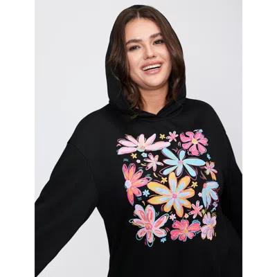 Bloomchic Women's Plus Size Colorful Floral Print Hoodie Sweatshirt Black Natural Flowers Casual 12/l