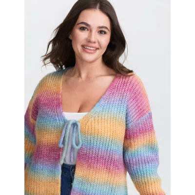 Bloomchic Women's Plus Size Colorful Front-tie Heather Knit Cardigan Multicolor Long Sleeve 10/m