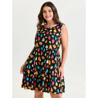 Bloomchic Women's Plus Size Colorful Geometric Print Sleeveless Mini Dress Multicolor Polka Dots Knee Length C