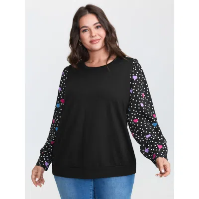 Bloomchic Women's Plus Size Colorful Heart Sleeve Round Neck Sweatshirt Multicolor Not Graphics Casual Round N