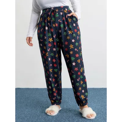 Bloomchic Women's Plus Size Colorful Holiday Print Pants Multicolor Non Tapered Ankle Mid Rise Casual 12/l