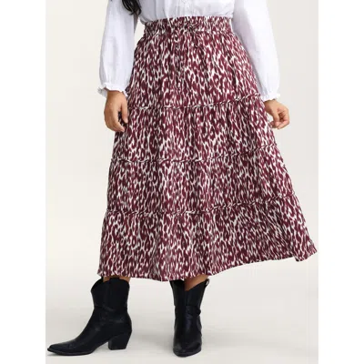 Bloomchic Women's Plus Size Colorful Leopard Print Drawstring Maxi Skirt Burgundy Drawstring Flared Elegant 22