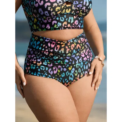 Bloomchic Women's Plus Size Colorful Leopard Print Overlap Waist Bikini Bottoms Black Leopard Cropped Non 12/l