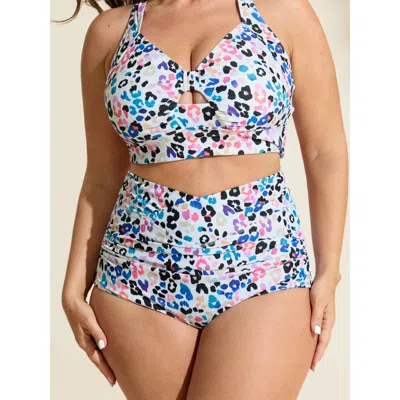 Bloomchic Women's Plus Size Colorful Leopard Print Overlap Waist Bikini Bottoms Ivory Leopard Cropped Non 10/m In White