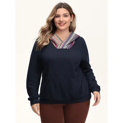 Bloomchic Women's Plus Size Colorful Pockets Relaxed-fit Hoodie Navy Casual 10/m In Blue