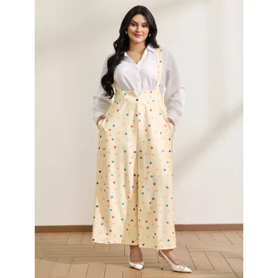 Bloomchic Women's Plus Size Colorful Polka Dots Cinched-waist Jumpsuit Beige Casual 12/l In Sand