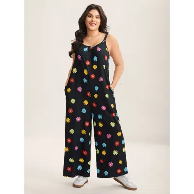 Bloomchic Women's Plus Size Colorful Polka Dots Straight-leg Jumpsuit Black Casual 28/5x