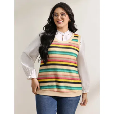 Bloomchic Women's Plus Size Colorful Stripe Stretchy Ribbed Hem Tank Top Multicolor Casual H-line 12/l