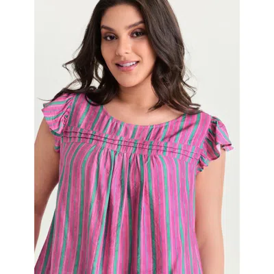 Bloomchic Women's Plus Size Colorful Striped Print Flutter Sleeve Blouse Multicolor Stripes Casual Short Sleev