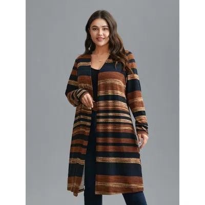 Bloomchic Women's Plus Size Colorful Striped Print Open-front Long Kimono Multicolor Colorblock A-line 12/l