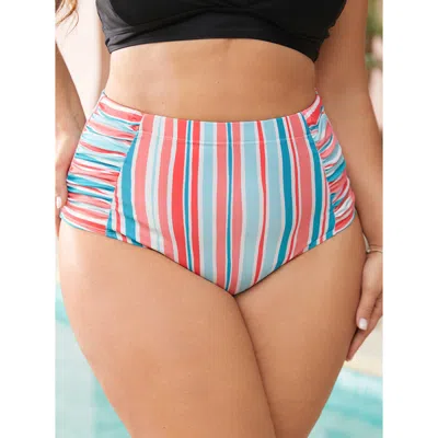 Bloomchic Women's Plus Size Colorful Striped Ruched Swim Bottom Pink Gathered 30/6x