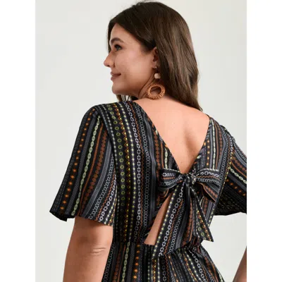 Bloomchic Women's Plus Size Colorful Stripes Back-tie Cut-out Romper Blackflower Vacation 30/6x