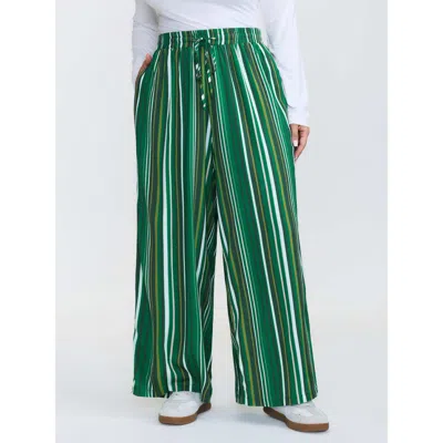 Bloomchic Women's Plus Size Colorful Stripes Drawstring Waist Pants Multicolor Stripes Straight Fit High Rise 
