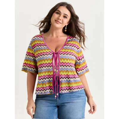 Bloomchic Women's Plus Size Colorful Wavy Striped Ties Cover-up Multicolor 10/m