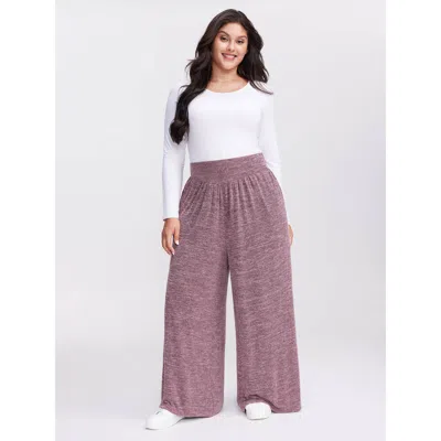 Bloomchic Women's Plus Size Color-mix Knit Wide Waistband Pants Burgundy Non Wide Leg Mid Rise Casual 10/m