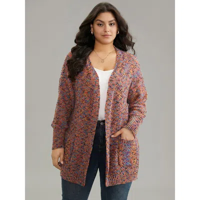 Bloomchic Women's Plus Size Colour Heather Pocket Open Front Cardigan Multicolor Long Sleeve 10/m