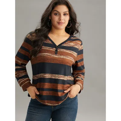 Bloomchic Women's Plus Size Colour Striped Button Up Sweatshirt Multicolor Striped Dailywear 14-16/1x