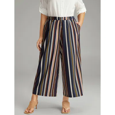 Bloomchic Women's Plus Size Colour Striped Contrast Elastic Waist Wide Leg Pants Multicolor High Rise Dailywea