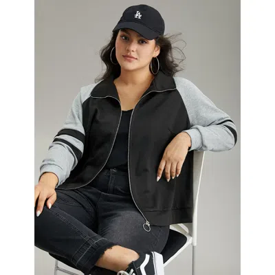 Bloomchic Women's Plus Size Contrast Contrast Trim O Ring Zipper Jacket Black Colorblock 12/l