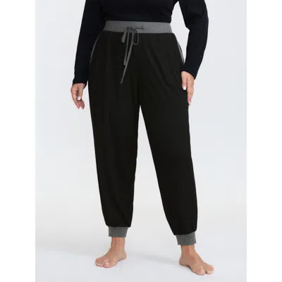 Bloomchic Women's Plus Size Contrast Drawstring Loungewear Bottoms Black Cropped 10/m