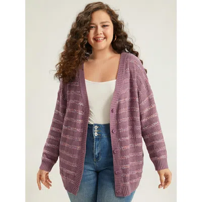 Bloomchic Women's Plus Size Contrast Drop Shoulder Button Through Cardigan Mauve Long Sleeve 12/l In Purple