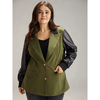 Bloomchic Women's Plus Size Contrast Flap Pocket Button Fly Coat Armygreen Colorblock 10/m