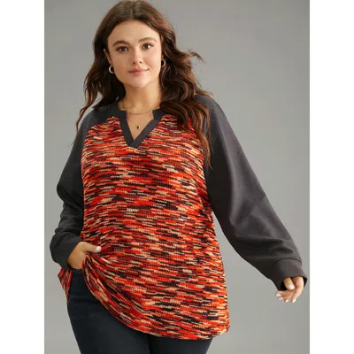 Bloomchic Women's Plus Size Contrast Heather Waffle Knit Raglan Sleeve Sweatshirt Dimgray Plain Dailywear 12/l