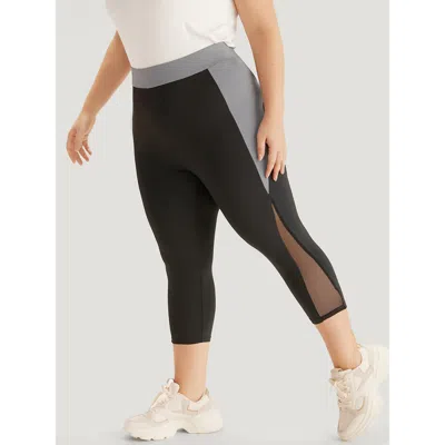 Bloomchic Women's Plus Size Contrast Patchwork Mesh Skinny High Rise Leggings Black High Stretch High Rise Dai