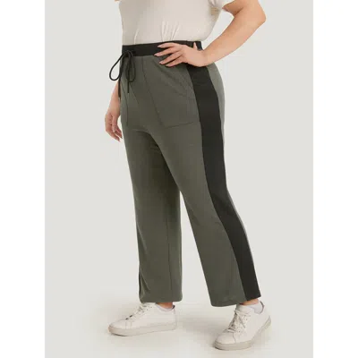Bloomchic Women's Plus Size Contrast Pocket Drawstring Bootcut High Rise Sweatpants Multicolor Dailywear 10/m