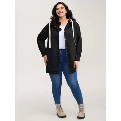 Bloomchic Women's Plus Size Contrast Pockets Button-front Jacket Black H-line 10/m