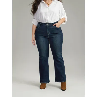 Bloomchic Women's Plus Size Contrast Stitch Dark Wash Jeans Indigo Plain Plain High Stretch 26/4x In Purple