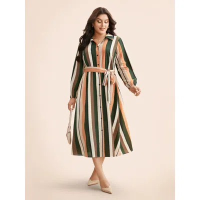 Bloomchic Women's Plus Size Contrast Striped Belted Midi Dress Multicolor Stripes Midi Office Belted 26/4x