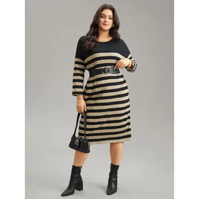 Bloomchic Women's Plus Size Contrast Striped Pocket Knit Dress Black Office Colorblock 22-24/3x
