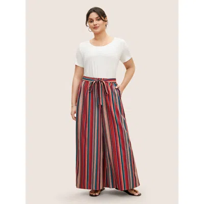 Bloomchic Women's Plus Size Contrast Striped Tie Knot Wide Leg Pants Multicolor Stripes Wide Leg Mid Rise Ever