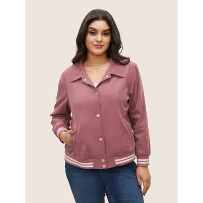 Bloomchic Women's Plus Size Contrast Trim Button Through Rib Knit Jacket Dustypink Non 18-20/2x In Pink