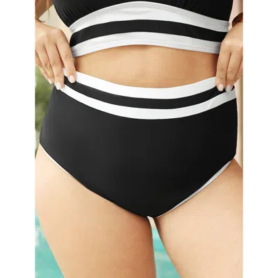 Bloomchic Women's Plus Size Contrast Trim High Waist Bikini Bottom Black Colorblock 28/5x