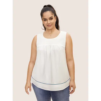Bloomchic Women's Plus Size Contrast Trim Shirred Gathered Tank Top Originalwhite Everyday A-line 10/m