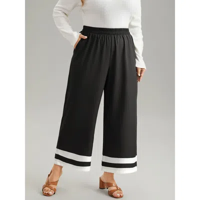 Bloomchic Women's Plus Size Contrast Trim Slant Pocket Elastic Waist Pants Black High Rise Dailywear 12/l