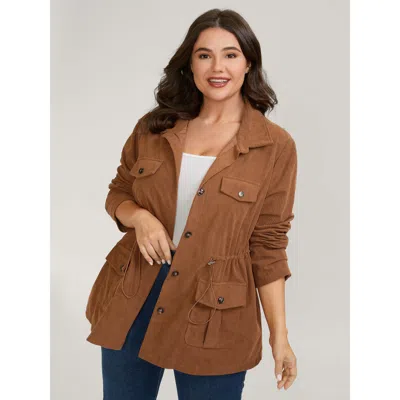 Bloomchic Women's Plus Size Corduroy Drawstring Adjustable Button Jacket Yellowishbrown Texture X-line 30/6x