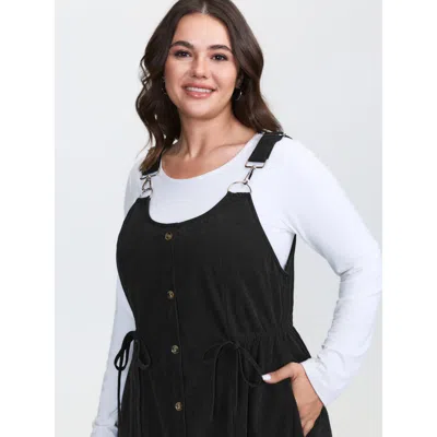 Bloomchic Women's Plus Size Corduroy Drawstring Waist Pockets Midi Dress Black Non Midi Casual Texture 12/l