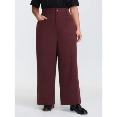 Bloomchic Women's Plus Size Corduroy Patch Pockets Ribbed Pants Maroon Synthetic Texture H-line Mid Rise Casua In Burgundy
