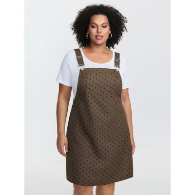 Bloomchic Women's Plus Size Corduroy Polka-dot Pocketed Overall Dress Darkbrown Polka Dots Mini Casual Non 18- In Brown