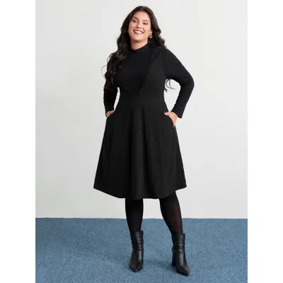 Bloomchic Women's Plus Size Corduroy Stretchy Waist V-neck Mini Dress Black Non Midi Elegant Cable Knit 12/l