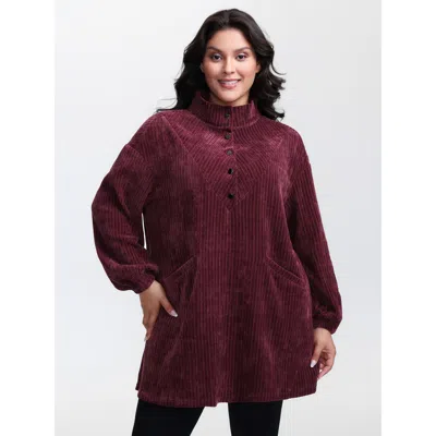 Bloomchic Women's Plus Size Corduroy-feel Pockets Stretchy Cuffs Sweatshirt Plum Casual 10/m In Purple