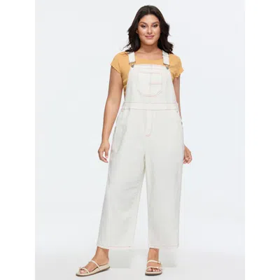 Bloomchic Women's Plus Size Cotton Adjustable Color Contrast Overall Jumpsuit Originalwhite Casual 22-24/3x