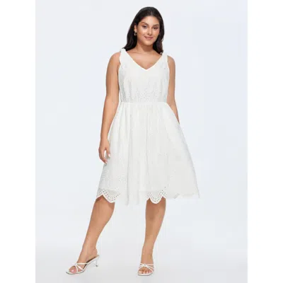 Bloomchic Women's Plus Size Cotton Adjustable Shoulder-tie Cut-out Midi Dress Whitesmoke Solid Maxi Elegant Ca